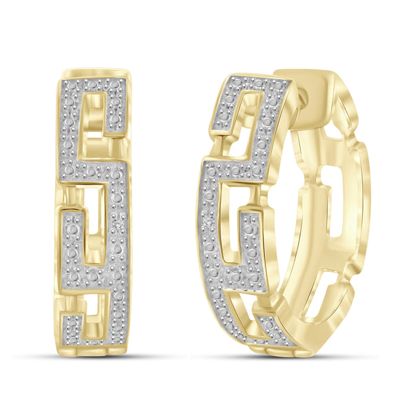 JewelonFire White Diamond Accent 14kt Gold Plated Brass Hoop Earrings