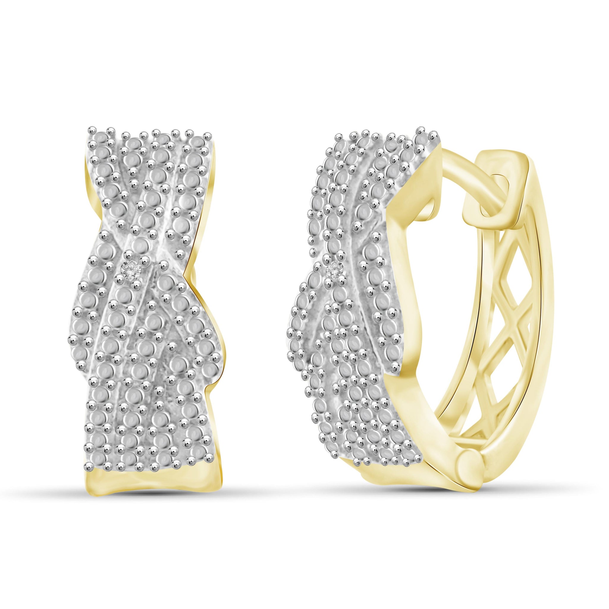 JewelonFire White Diamond Accent 14kt Gold Plated Brass Hoop Earrings