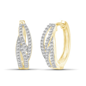 JewelonFire White Diamond Accent 14kt Gold Plated Brass Hoop Earrings