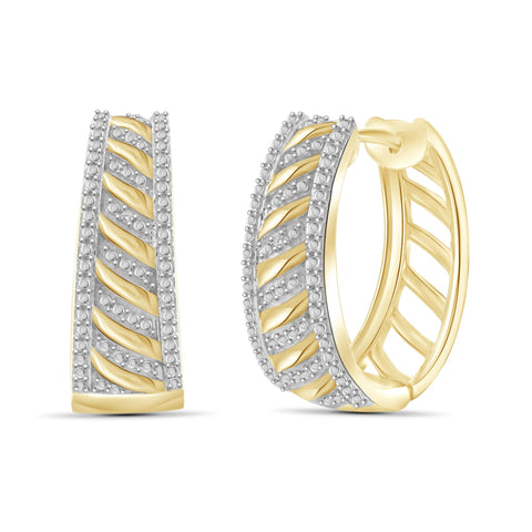 JewelonFire White Diamond Accent 14kt Gold Plated Brass Hoop Earrings