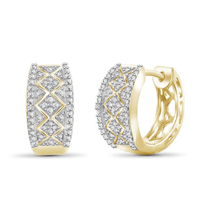 JewelonFire White Diamond Accent 14kt Gold Plated Brass Hoop Earrings