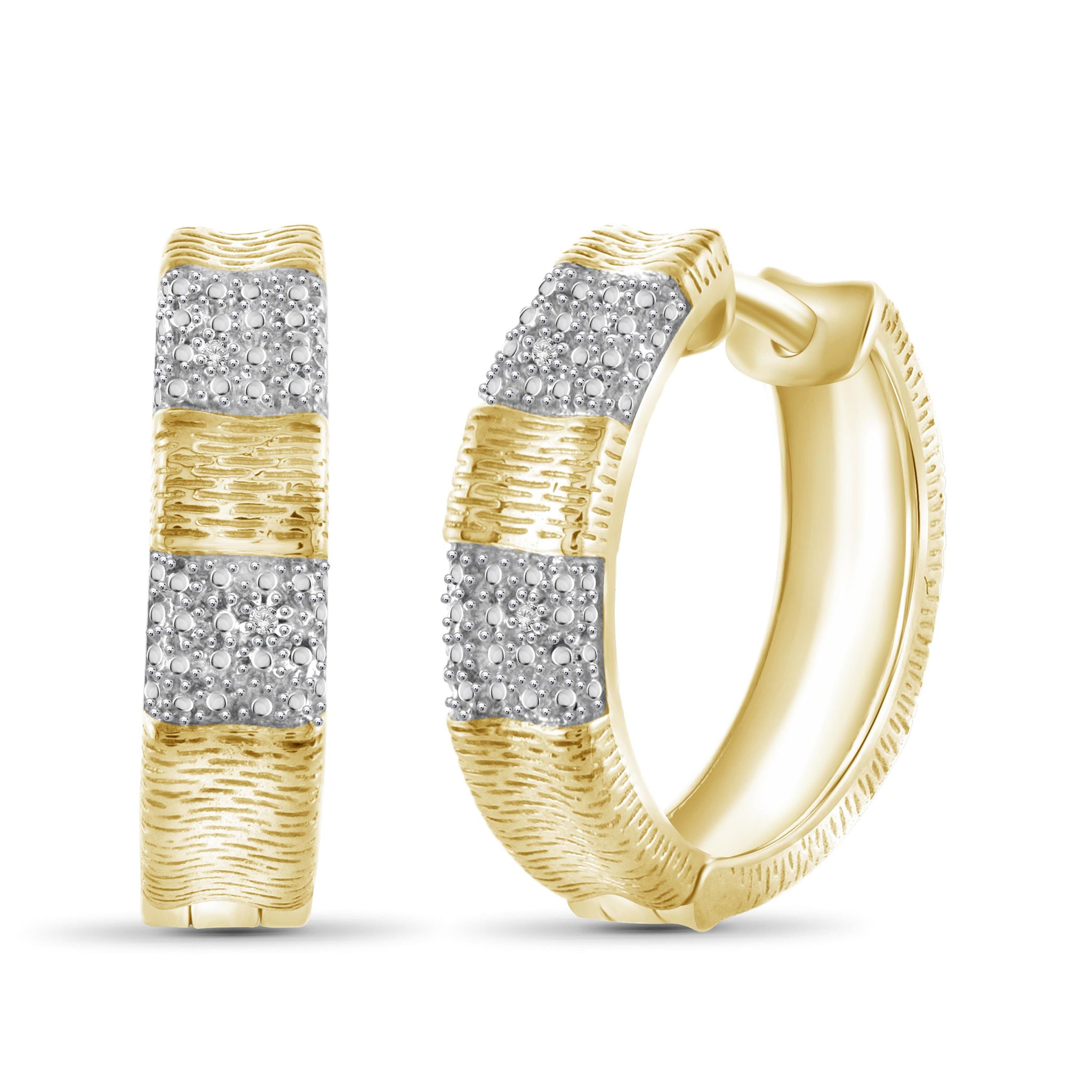 JewelonFire White Diamond Accent 14kt Gold Plated Brass Hoop Earrings