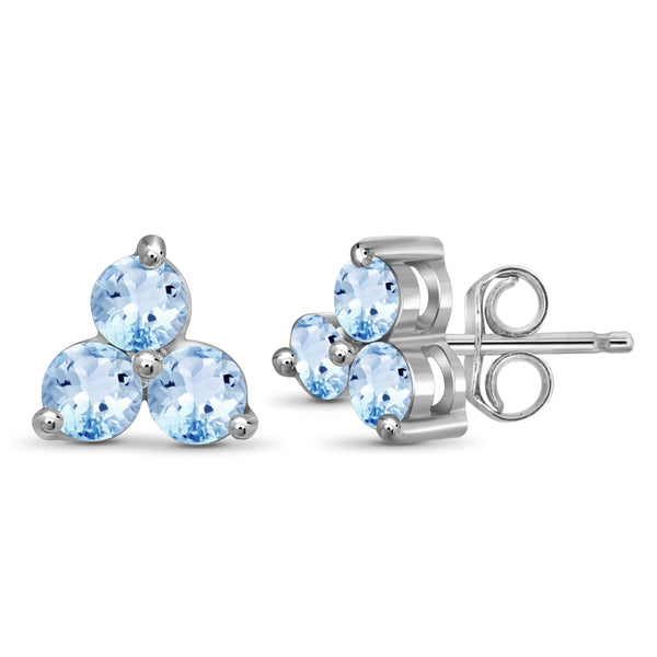 JewelonFire 2.00 Carat T.G.W. Sky Blue Topaz Sterling Silver Stud Earrings - Assorted Colors