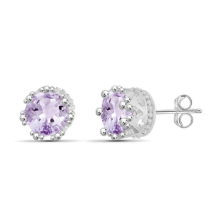 JewelonFire 2 1/2 Carat T.G.W. Pink Amethyst Sterling Silver Stud Earrings - Assorted Colors