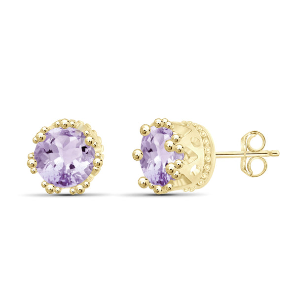 JewelonFire 2 1/2 Carat T.G.W. Pink Amethyst Sterling Silver Stud Earrings - Assorted Colors