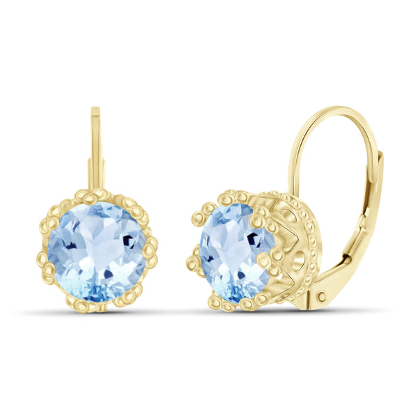 JewelonFire 3 1/5 Carat T.G.W. Sky Blue Topaz Sterling Silver Crown Earrings - Assorted Colors