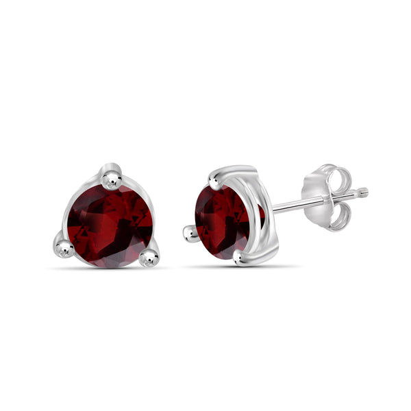 JewelonFire 1 1/2 Carat T.G.W. Garnet Sterling Silver Stud Earrings - Assorted Colors