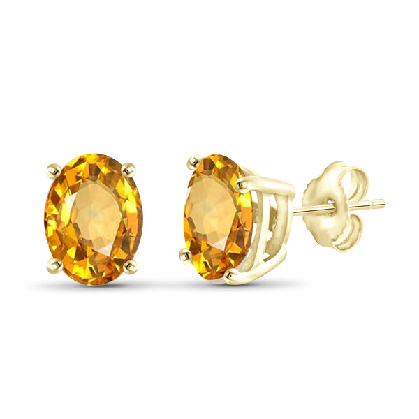 JewelonFire 2 1/4 Carat T.G.W. Citrine Sterling Silver Stud Earrings - Assorted Colors