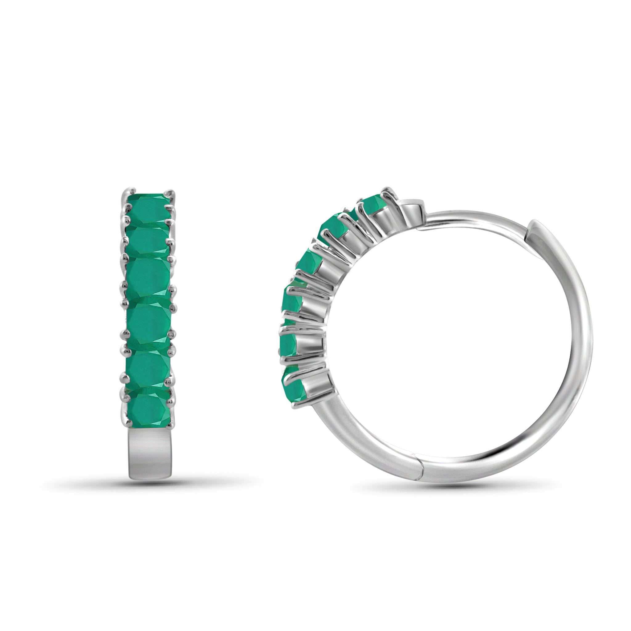 JewelonFire 1.80 Carat T.G.W. Genuine Emerald Sterling Silver Hoop Earrings - Assorted Colors