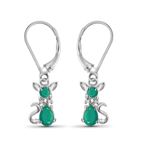 JewelonFire 1.50 Carat T.G.W. Genuine Emerald And Accent White Diamond Sterling Silver Dangle Earrings - Assorted Colors