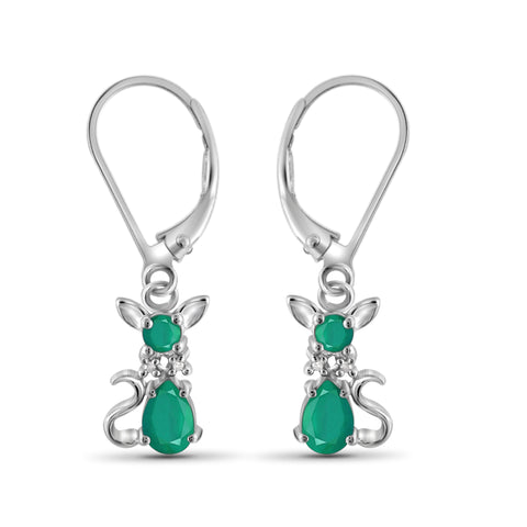 JewelonFire 1.50 Carat T.G.W. Genuine Emerald And Accent White Diamond Sterling Silver Dangle Earrings - Assorted Colors