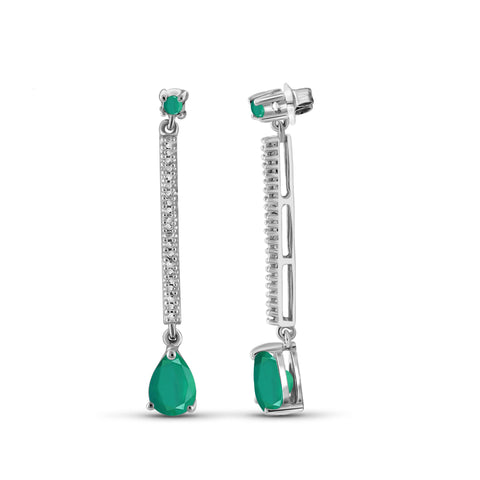 JewelonFire 1.50 Carat T.G.W. Genuine Emerald And Accent White Diamond Sterling Silver Dangle Earrings - Assorted Colors