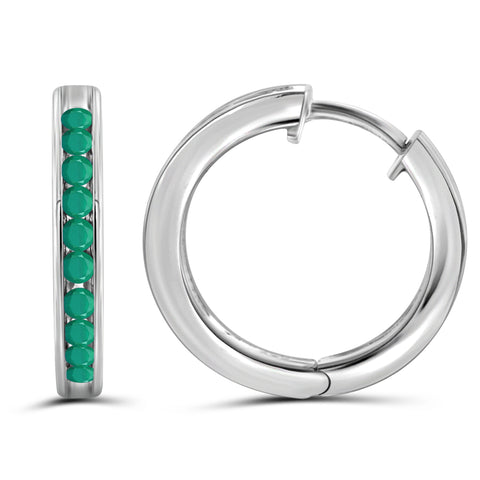 JewelonFire 1.20 Carat T.G.W. Genuine Emerald Sterling Silver Hoop Earrings - Assorted Colors