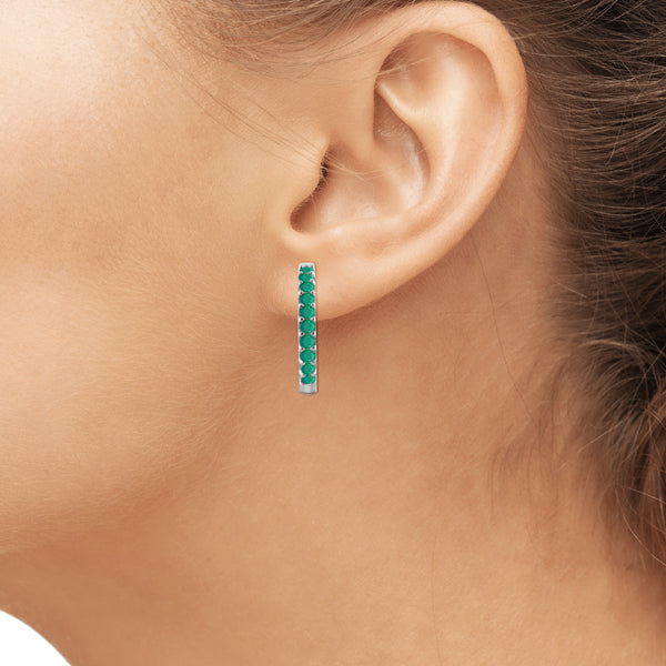 JewelonFire 1.20 Carat T.G.W. Genuine Emerald Sterling Silver Hoop Earrings - Assorted Colors