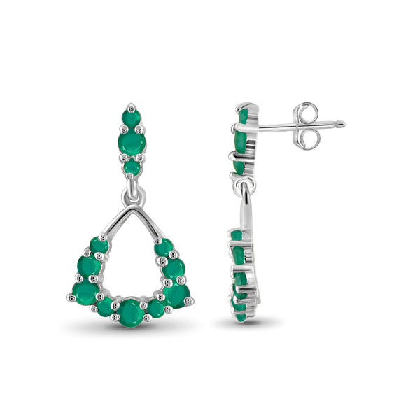 JewelonFire 1.85 Carat T.G.W. Genuine Emerald Sterling Silver Dangle Earrings - Assorted Colors