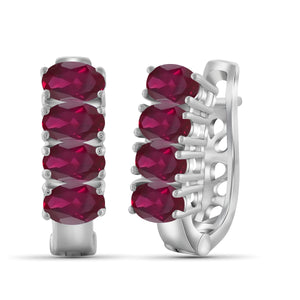 JewelonFire 3.85 Carat T.G.W. Genuine Ruby Sterling Silver Hoop Earrings - Assorted Colors