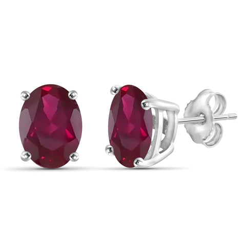 JewelonFire 3.85 Carat T.G.W. Genuine Ruby Sterling Silver Stud Earrings - Assorted Colors