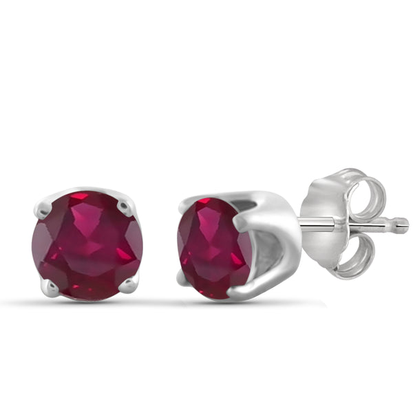 JewelonFire 1.35 Carat T.G.W. Genuine Ruby Sterling Silver Stud Earrings - Assorted Colors