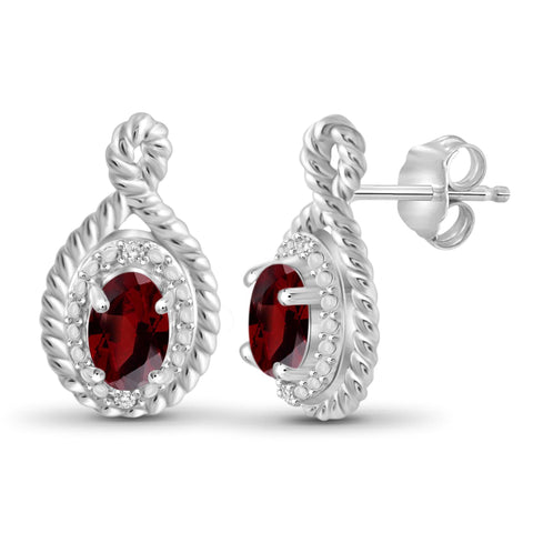 JewelonFire 1 1/5 Carat T.G.W. Garnet and White Diamond Accent Sterling Silver Earrings - Assorted Colors