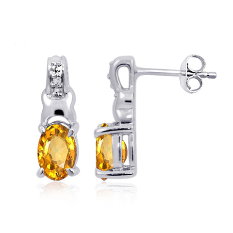 JewelonFire 1.00 Carat T.G.W. Citrine And White Diamond Accent Sterling Silver Stud Earrings - Assorted Colors