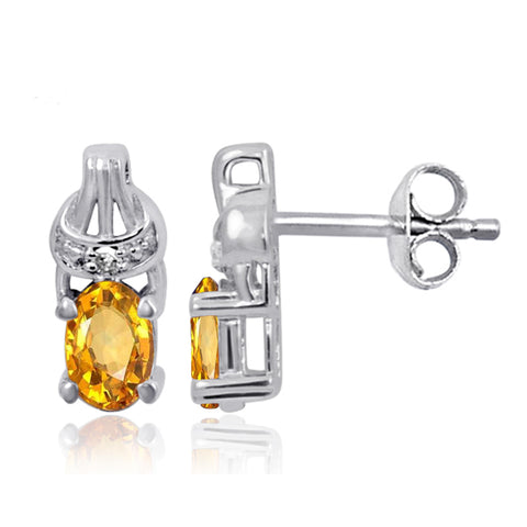 JewelonFire 1.00 Carat T.G.W. Citrine And White Diamond Accent Sterling Silver Stud Earrings - Assorted Colors