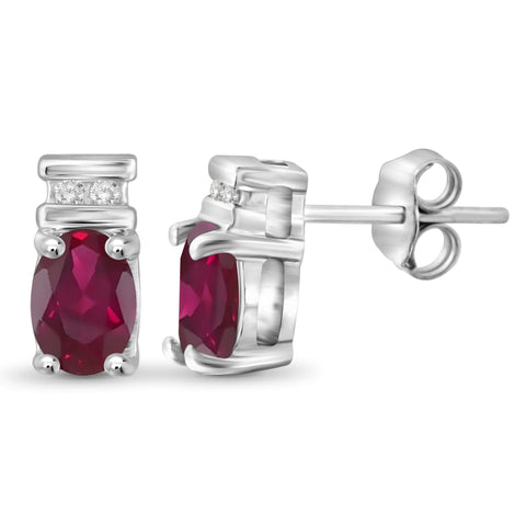 JewelonFire 0.90 Carat T.G.W. Ruby and White Diamond Accent Sterling Silver Earrings - Assorted Colors