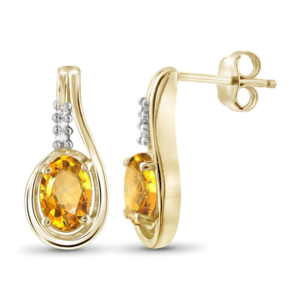 JewelonFire 1.00 Carat T.G.W. Citrine And White Diamond Accent Sterling Silver Earrings - Assorted Colors