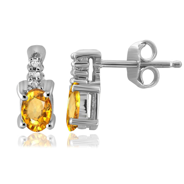 JewelonFire 1/2 Carat T.G.W. Citrine and White Diamond Accent Sterling Silver Earrings - Assorted Colors