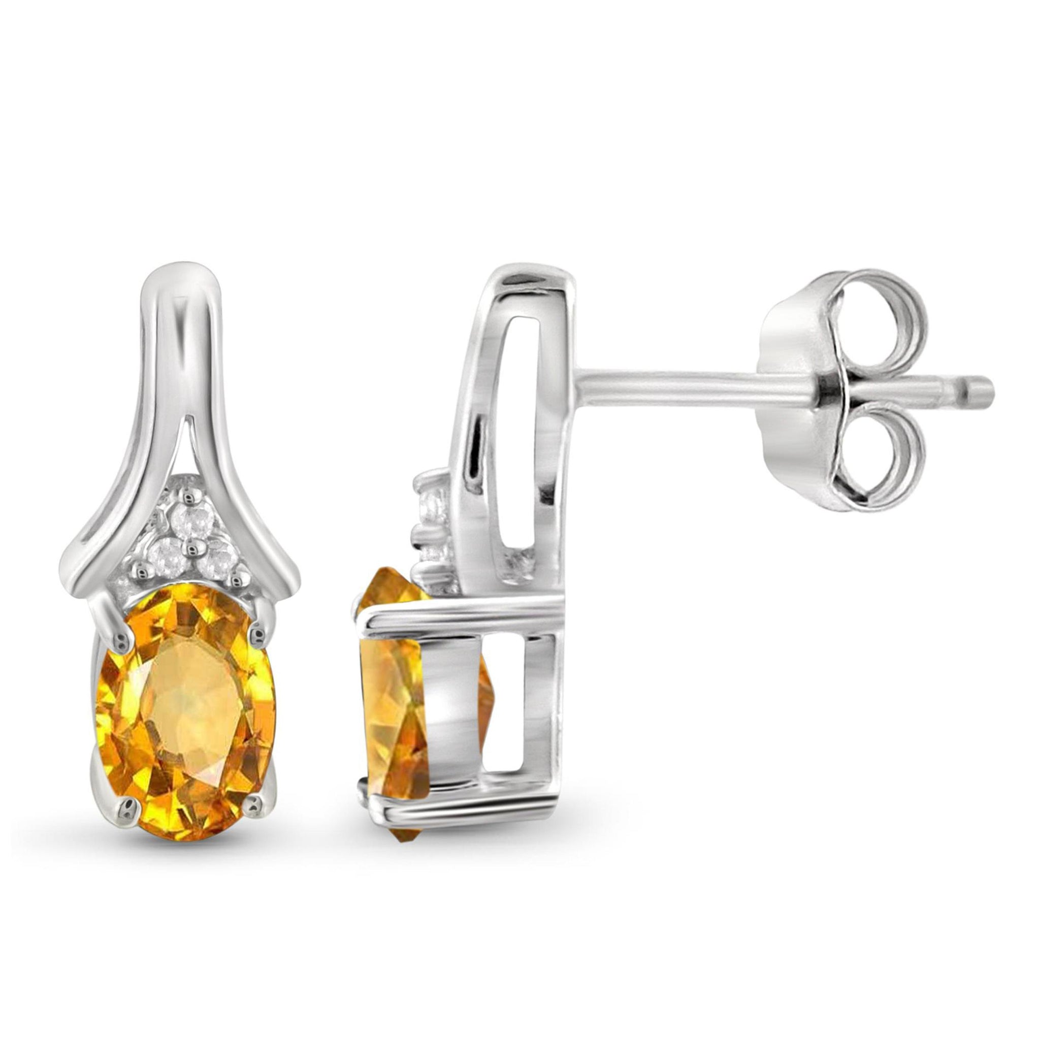 JewelonFire 1.00 Carat T.G.W. Citrine And White Diamond Accent Sterling Silver Earrings - Assorted Colors