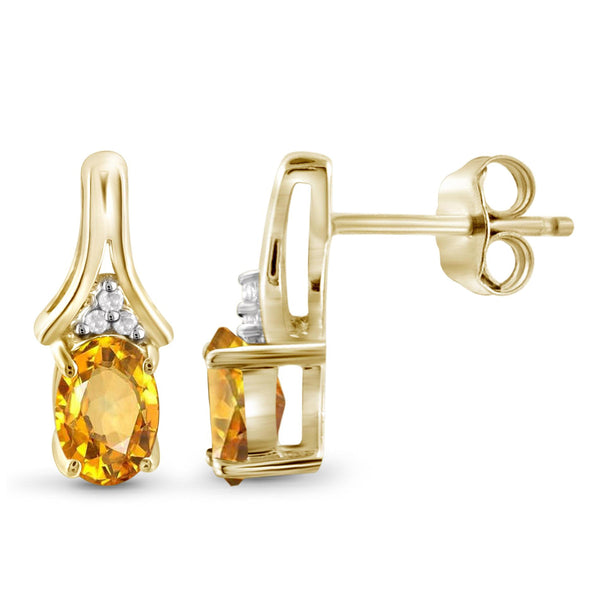 JewelonFire 1.00 Carat T.G.W. Citrine And White Diamond Accent Sterling Silver Earrings - Assorted Colors