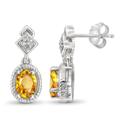 JewelonFire 1.00 Carat T.G.W. Citrine and White Diamond Accent Sterling Silver Earrings - Assorted Colors