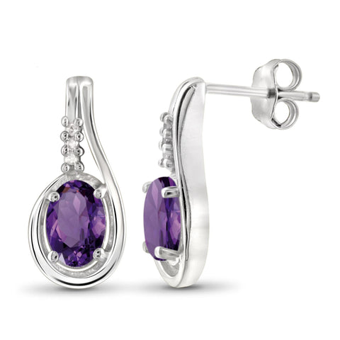 JewelonFire 3/4 Carat T.G.W. Amethyst and White Diamond Accent Sterling Silver Earrings - Assorted Colors