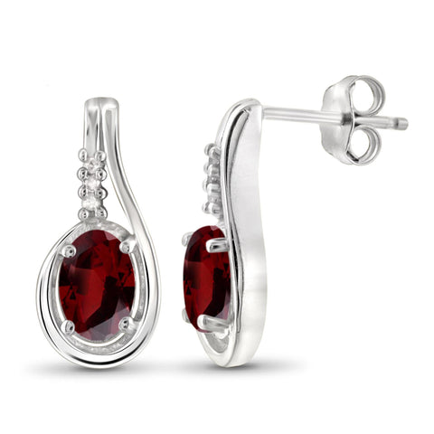 JewelonFire 1 1/5 Carat T.G.W. Garnet and White Diamond Accent Sterling Silver Earrings - Assorted Colors