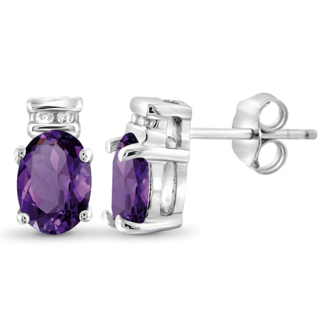 JewelonFire 3/4 Carat T.G.W. Amethyst and White Diamond Accent Sterling Silver Earrings - Assorted Colors