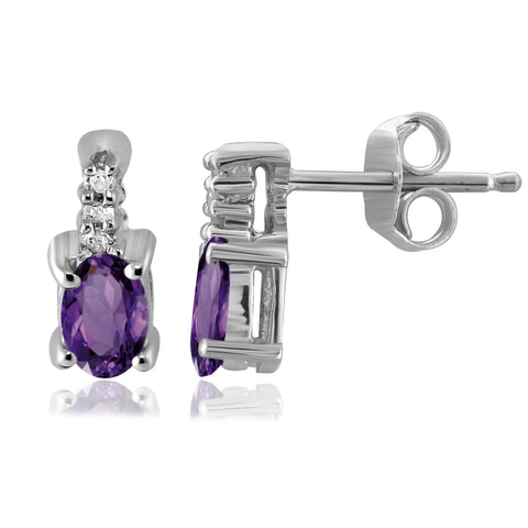 JewelonFire 1/2 Carat T.G.W. Amethyst and White Diamond Accent Sterling Silver Earrings - Assorted Colors