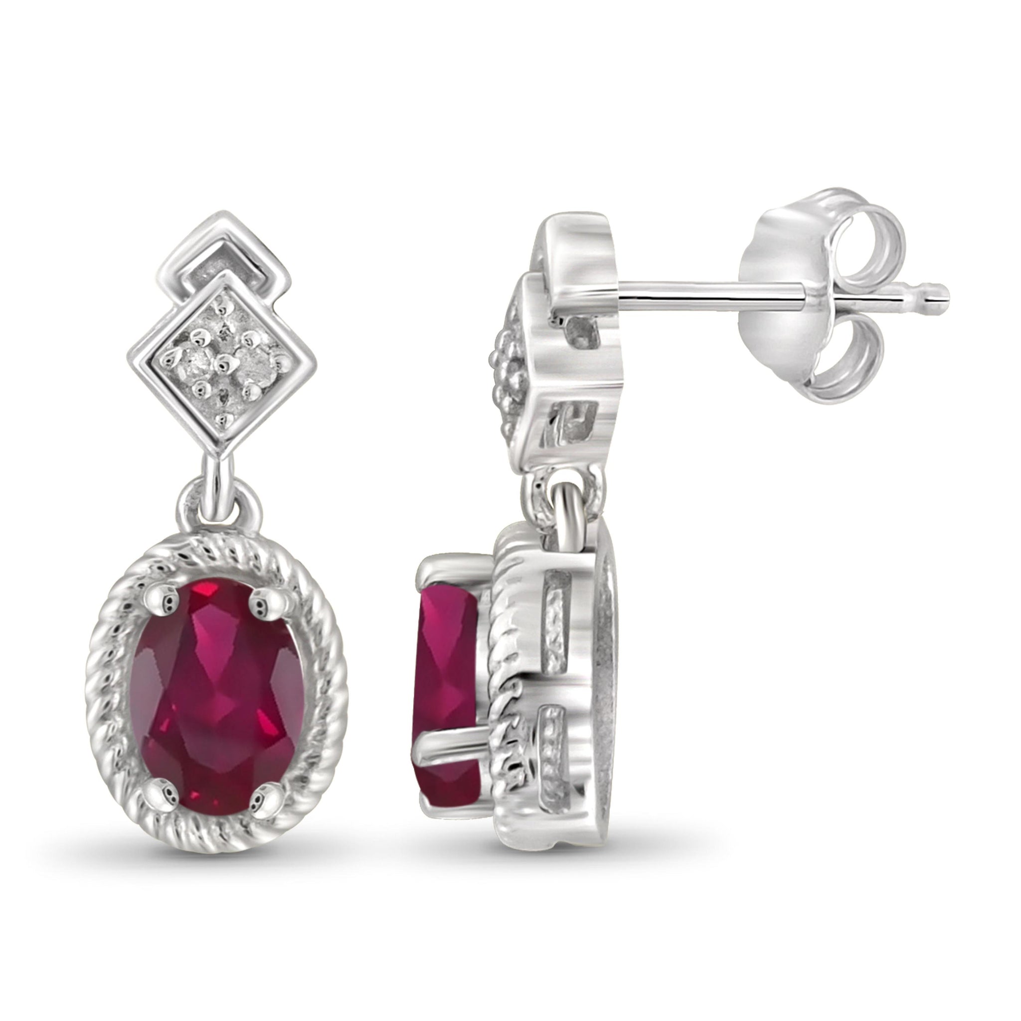 JewelonFire 0.90 Carat T.G.W. Ruby and White Diamond Accent Sterling Silver Earrings - Assorted Colors