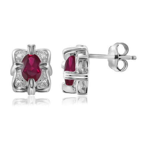 JewelonFire 0.90 Carat T.G.W. Ruby and White Diamond Accent Sterling Silver Earrings - Assorted Colors