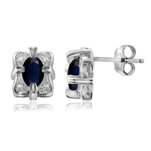 JewelonFire 1.30 Carat T.G.W. Sapphire and White Diamond Accent Sterling Silver Earrings - Assorted Colors