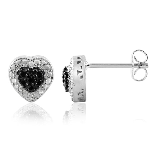 JewelonFire 1/20 Carat T.W. Black Diamond Sterling Silver 3 Piece Heart Jewelry Set