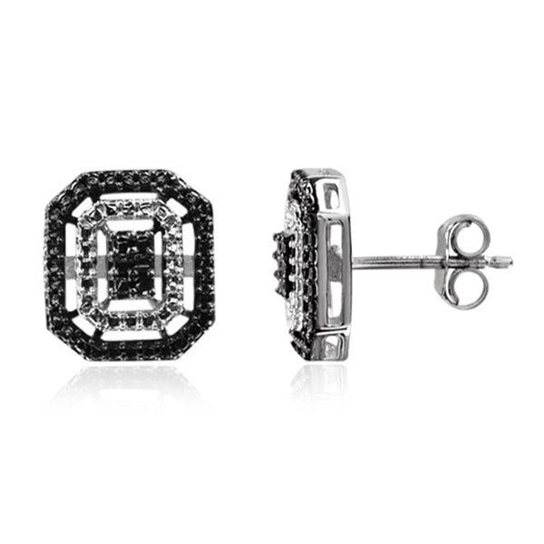 JewelonFire Accent Black Diamond Sterling Silver 3 Piece Octagon Jewelry Set