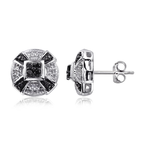 JewelonFire 1/4 Carat T.W. Black And White Diamond Sterling Silver 3 Piece Jewelry Set