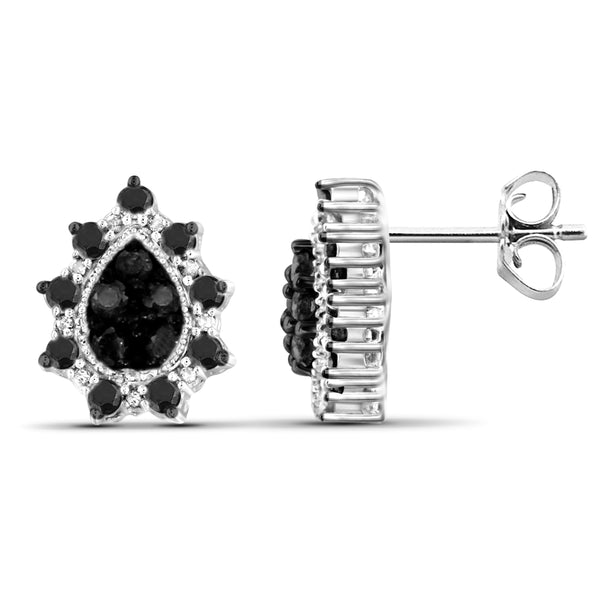 JewelonFire 1.00 Carat T.W. Black And White Diamond Sterling Silver 3 Piece Jewelry Set