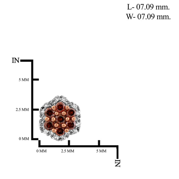 JewelonFire 1/2 Carat T.W. Red And White Diamond Sterling Silver Cluster Earrings
