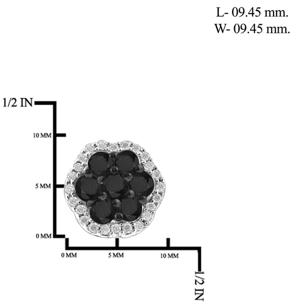 JewelonFire 1.00 Carat T.W. Black And White Diamond Sterling Silver Cluster Earrings