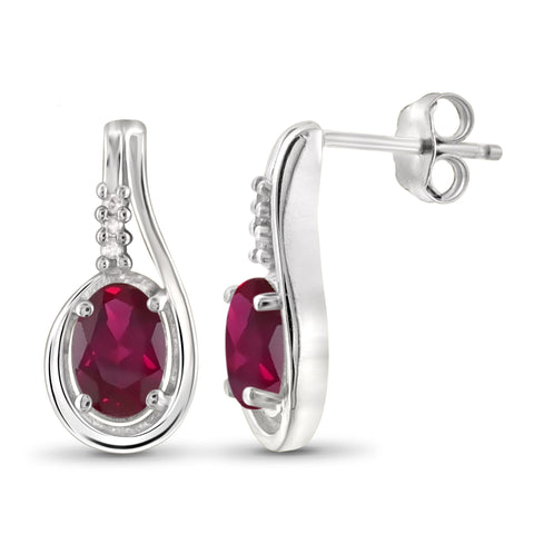 JewelonFire 0.90 Carat T.G.W. Ruby and White Diamond Accent Sterling Silver Earrings - Assorted Colors