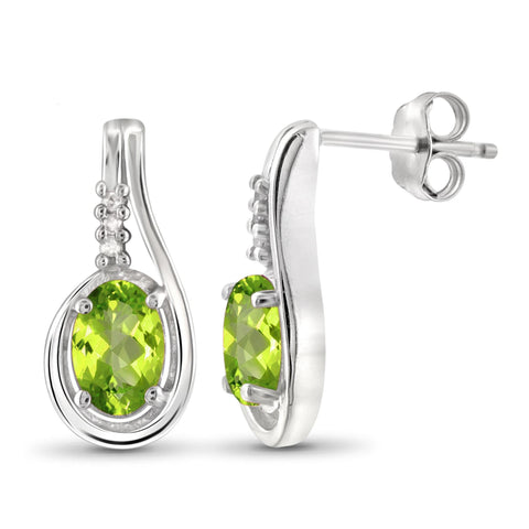 JewelonFire 1.00 Carat T.G.W. Peridot And White Diamond Accent Sterling Silver Stud Earrings - Assorted Colors