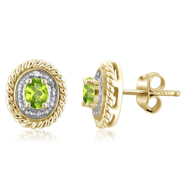 JewelonFire 1/3 Carat T.G.W. Peridot and White Diamond Accent Sterling Silver Stud Earrings - Assorted Colors