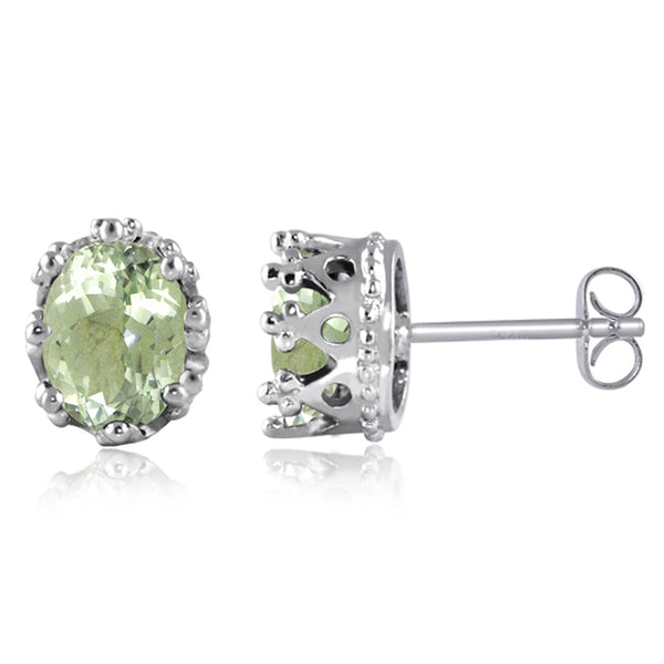 JewelonFire 2 1/2 Carat T.G.W. Green Amethyst Sterling Silver Stud Earrings - Assorted Colors