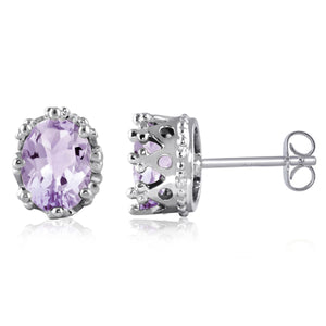 JewelonFire 2 1/5 Carat T.G.W. Pink Amethyst Sterling Silver Stud Earrings - Assorted Colors