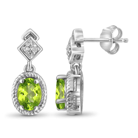 JewelonFire 1.00 Carat T.G.W. Peridot And White Diamond Accent Sterling Silver Stud Earrings - Assorted Colors